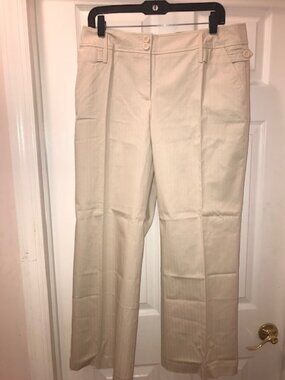PERFECT NWT ANN TAYLOR Size 12P WOMEN PANTS VERTICAL LINE PATTERN BEIGE WIDE LEG